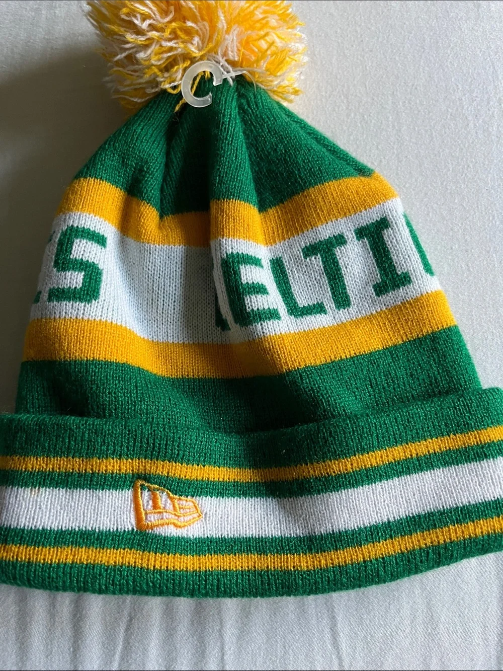 Kids Pom New Era Celtics Beanie - Green & Yellow